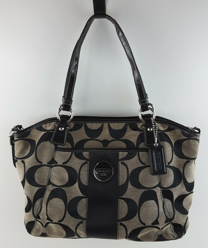 Coach Signature F17948 Canvas Patent Handbag Satchel Purse