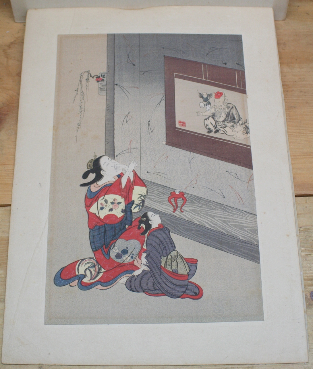 Kiyoharu Kondo Japanese Woodblock Print Girls Pointing Painter