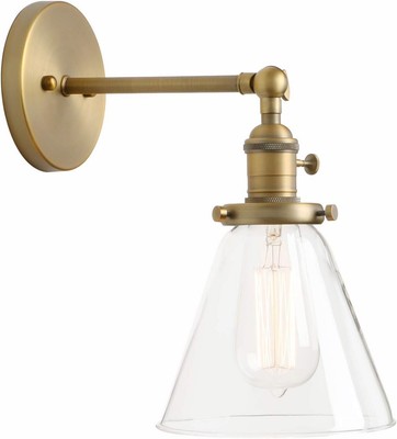PERMO Industrial Wall Sconce Lighting Single Brass with On/Off Antique 