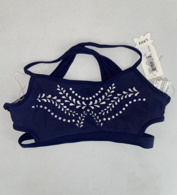 Bloch Girls Laser Cut Open Back Crop Top Navy Blue Size 12