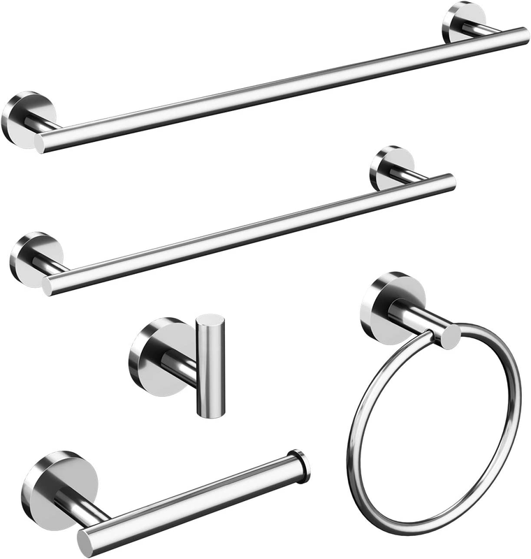 Polished Chrome Bathroom Accessories Set, 24 Inch Towel Bar Set Wall Mounted, Du