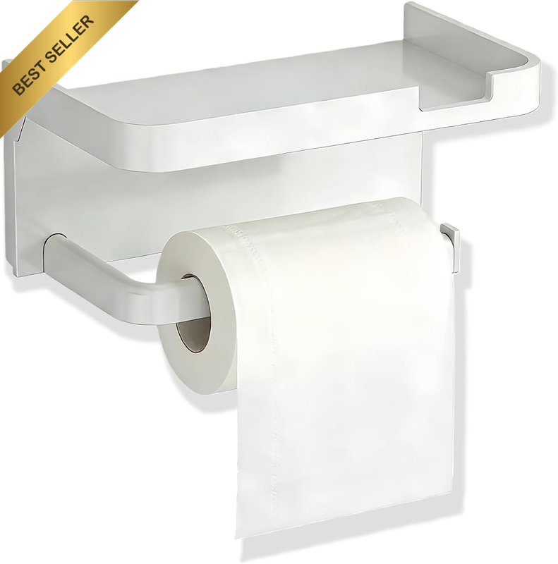 No-Drilling Toilet Roll Holder with Shelf, Wall-Mounted Toilet Paper Holders ABS