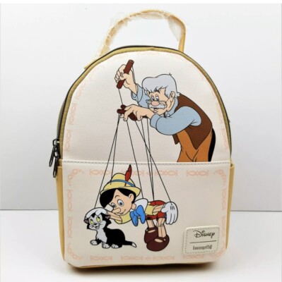 Loungefly Disney Pinocchio Puppet Geppetto and Figaro Faux Leather Mini Backpack