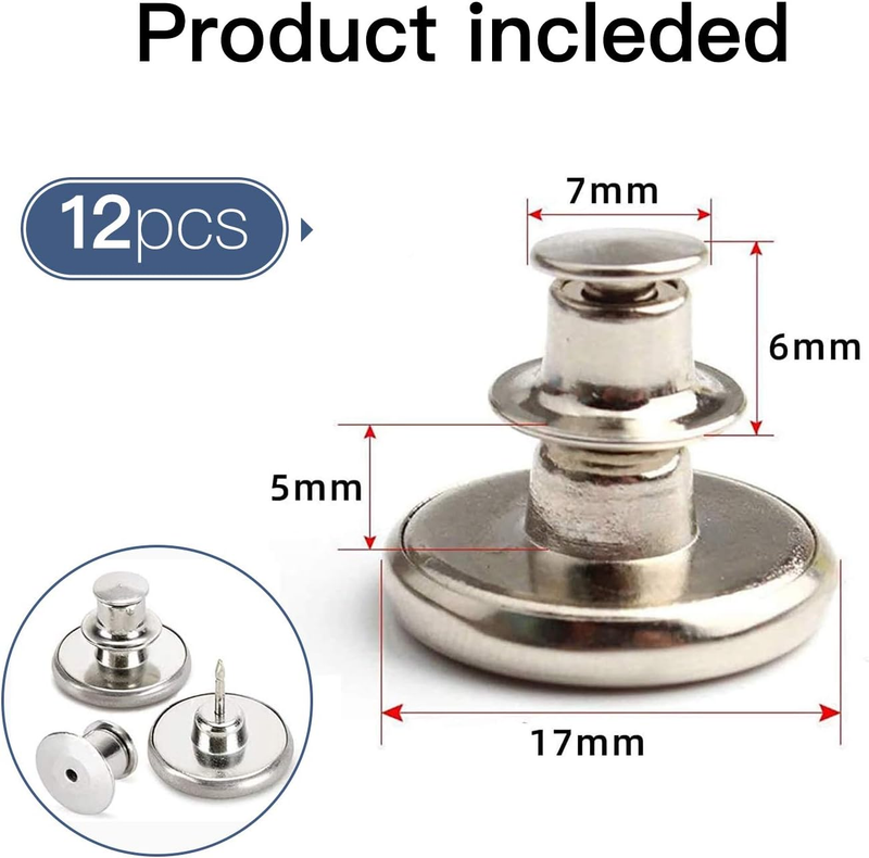 12 Sets Button Pins for Jeans, No Sew Jean Buttons Replacement,Removable Adjusta