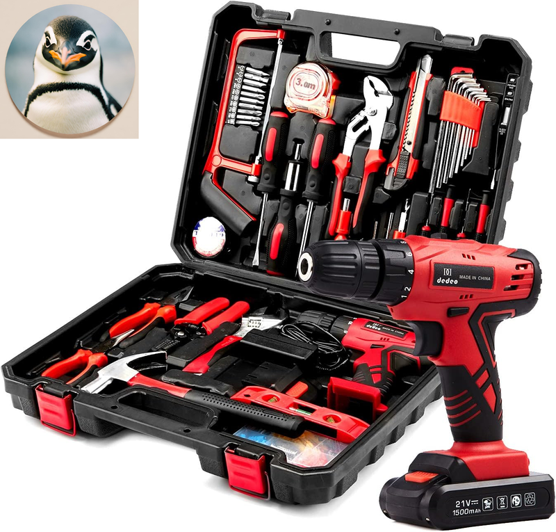 Tool Set with Drill, Cordless Hammer Drill Tool Kit 110Pcs Household Power Tool
