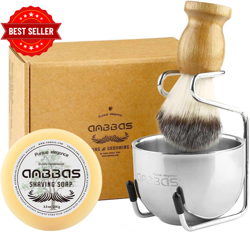 4IN1 Shaving Brush Set with Stand and Soap Bowl for Men Close Shave