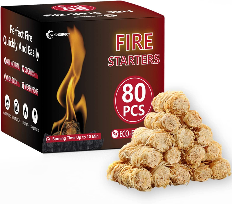 80 Pcs Fire Starters for Campfire Fireplace Grill Fire Pit Wood Stove BBQ Smoker