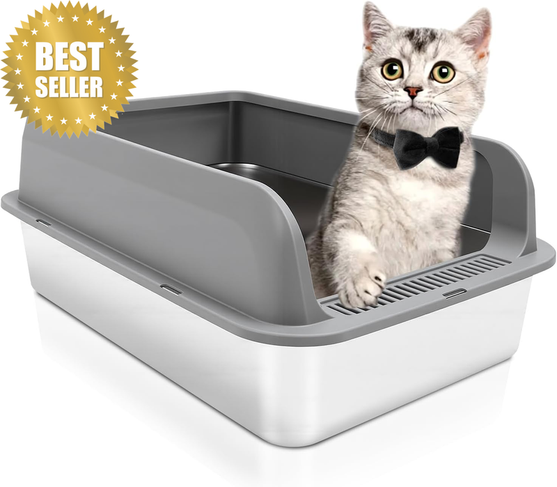 Enclosed Stainless Steel Cat Litter Box with Lid, anti Splashing Odorless Metal
