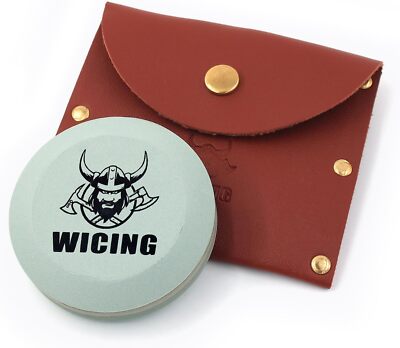 WICING Axe Sharpener 400/1000 Grit Sharpening Stone with Leather Sheath