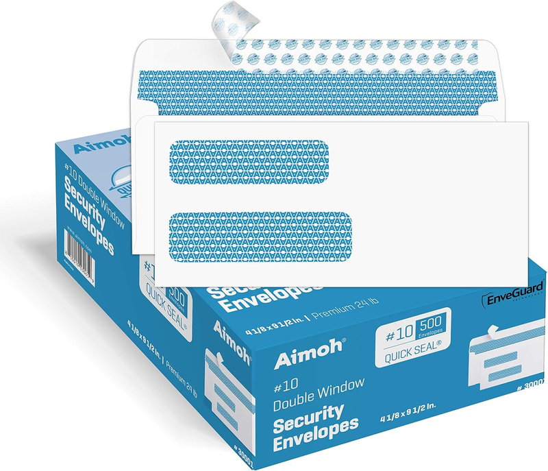 500 Count #10 Double Window Self Seal Security Envelopes - for Invoices, Stateme
