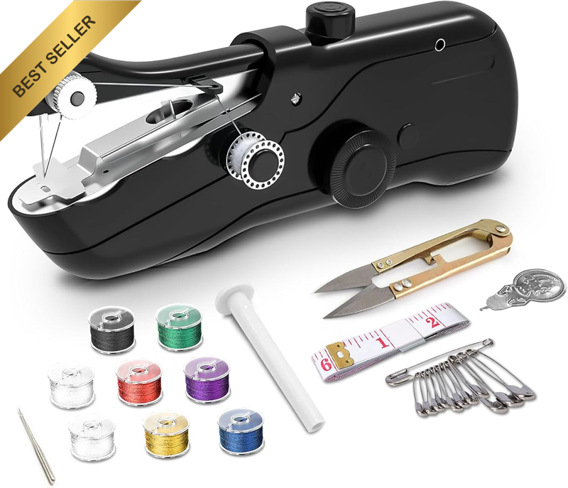 Handheld Mini Sewing Machine with Accessory Kit for Stitch Handicrafts (Black)