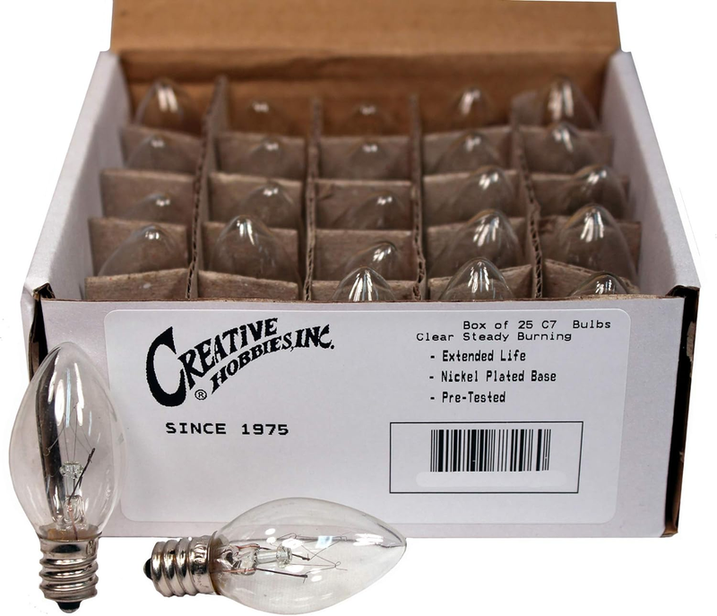 (25 Pack Night Light Bulbs, C7, Clear, Steady Burning, 4 Wat