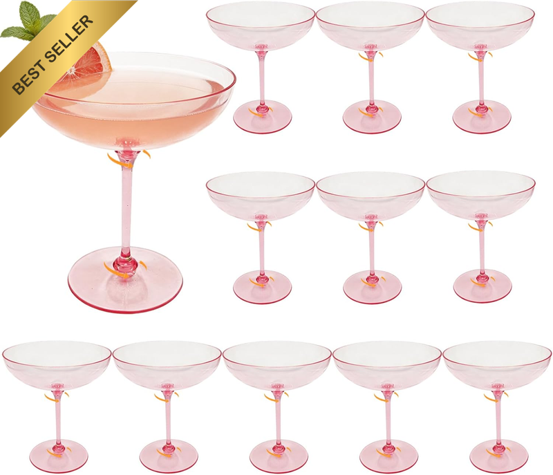 12Pcs Detachable Detachable Martini Glasses 300Ml Clear Plastic Champagne Coupe