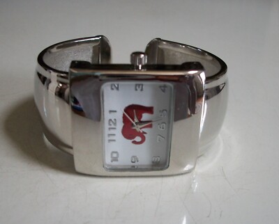WOMEN'S RED, BLACK, SILVER NUMBER DIAL GOOD LUCK ELEPHANT CUFF  BANGLE WATCH