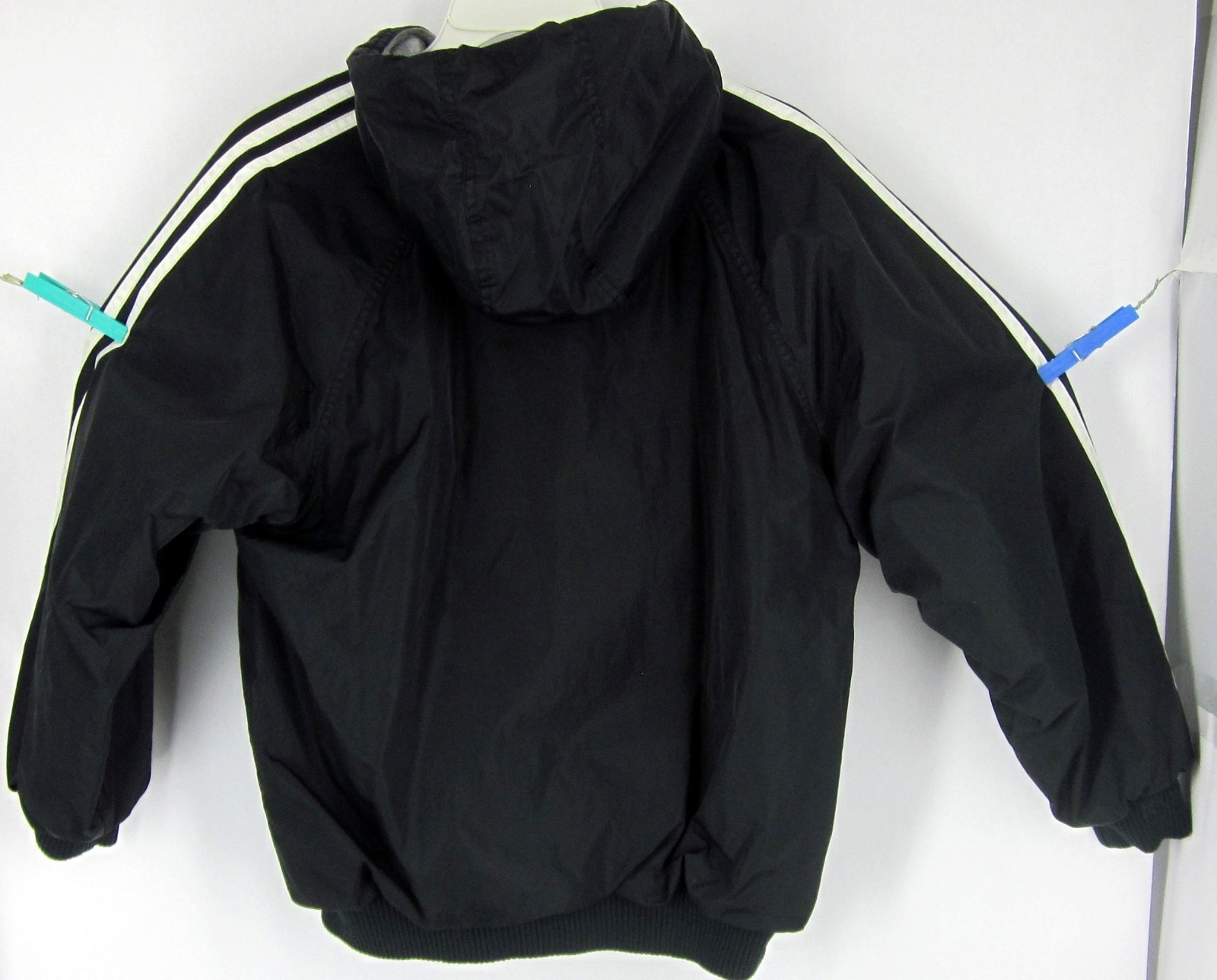 ADIDAS Reversible Black Gray 3 Stripe Full Zip Up Jacket Coat Size Large 14-16