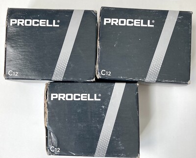 C12 Procell Duracell Box Of 12 C Alkaline Batteries PC1400, 3 Boxes