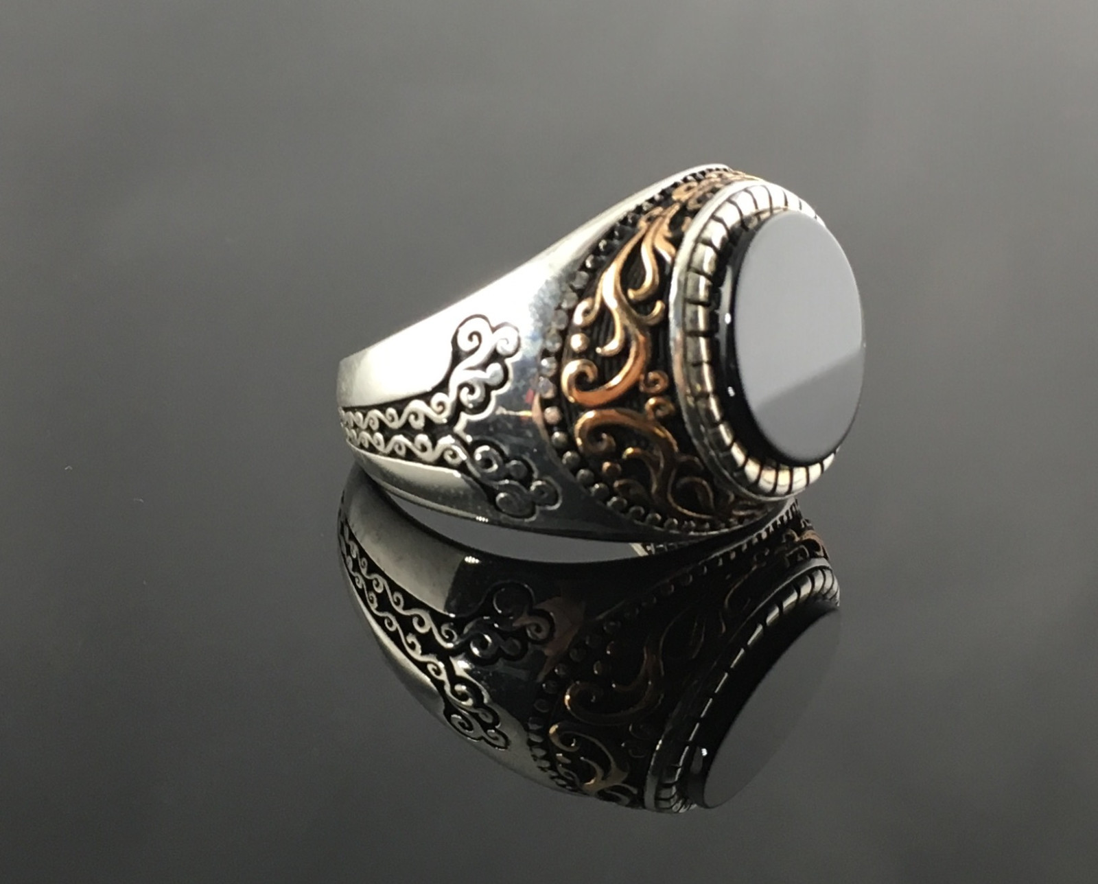 bahamut Baphomet Black Gemstone Ring Sigil of Lucifer Satan