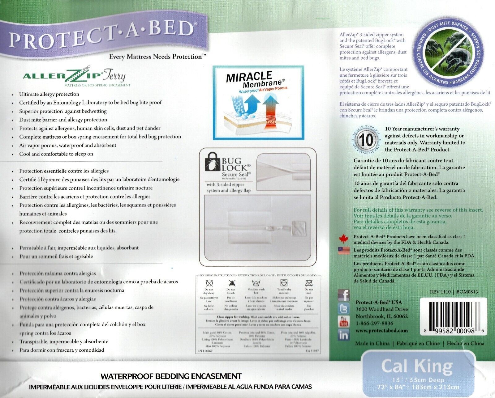 Protect-A-Bed waterproof MATTRESS PROTECTOR ENCASEMENT CAL KING ALLERZIP Terry