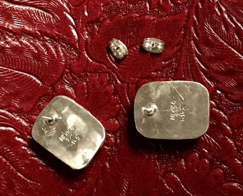 Taxco Sterling Silver Red Jasper Rectangle Post Earrings 15.2 Grams