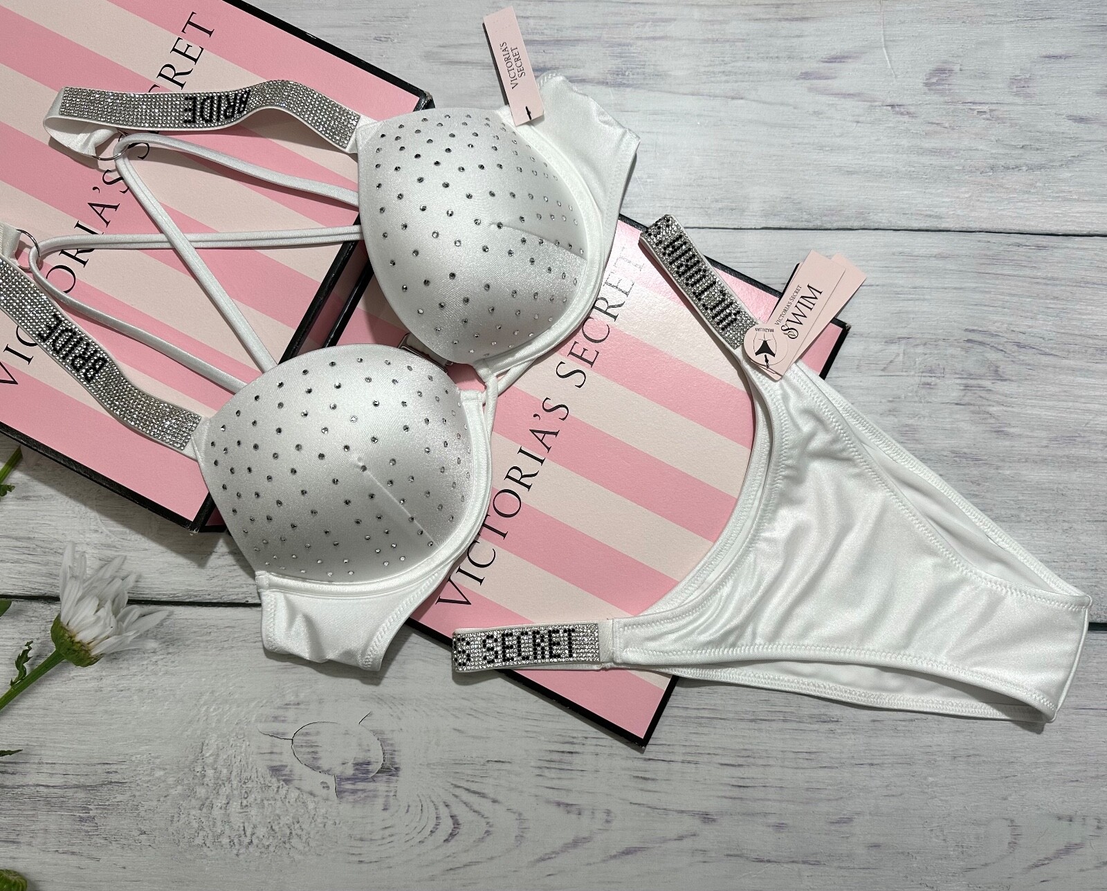 ☆Victoria's secret Shine Halter Bikiniホワイトビキニ☆ XS White Victoria's Secret VS Shine Hardware Halter Bikini