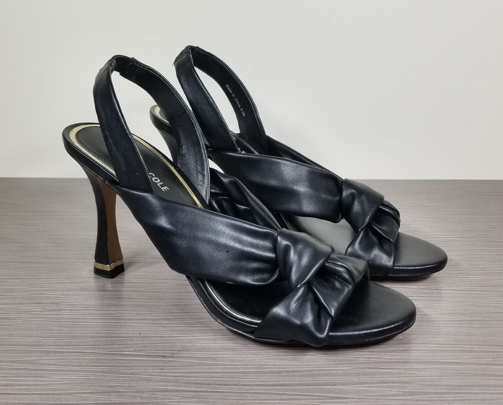 Kenneth Cole Blanche 85 Knotted Slingback Sandals, Black, Womens Size 8.5 / 39.5