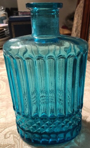 Light Blue Glass Vintage & Collectible Bottle Decanter W/ Stopper 8’ By 4 1/2 In