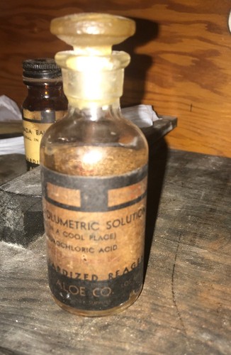 antique apothecary medical glass bottle -hydrochloric acid label