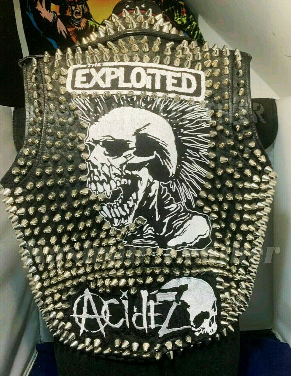 Pre-owned Handmade Mad Max Exploited Men Black Punk Full Studded Patches Motorcycle Leather Vest