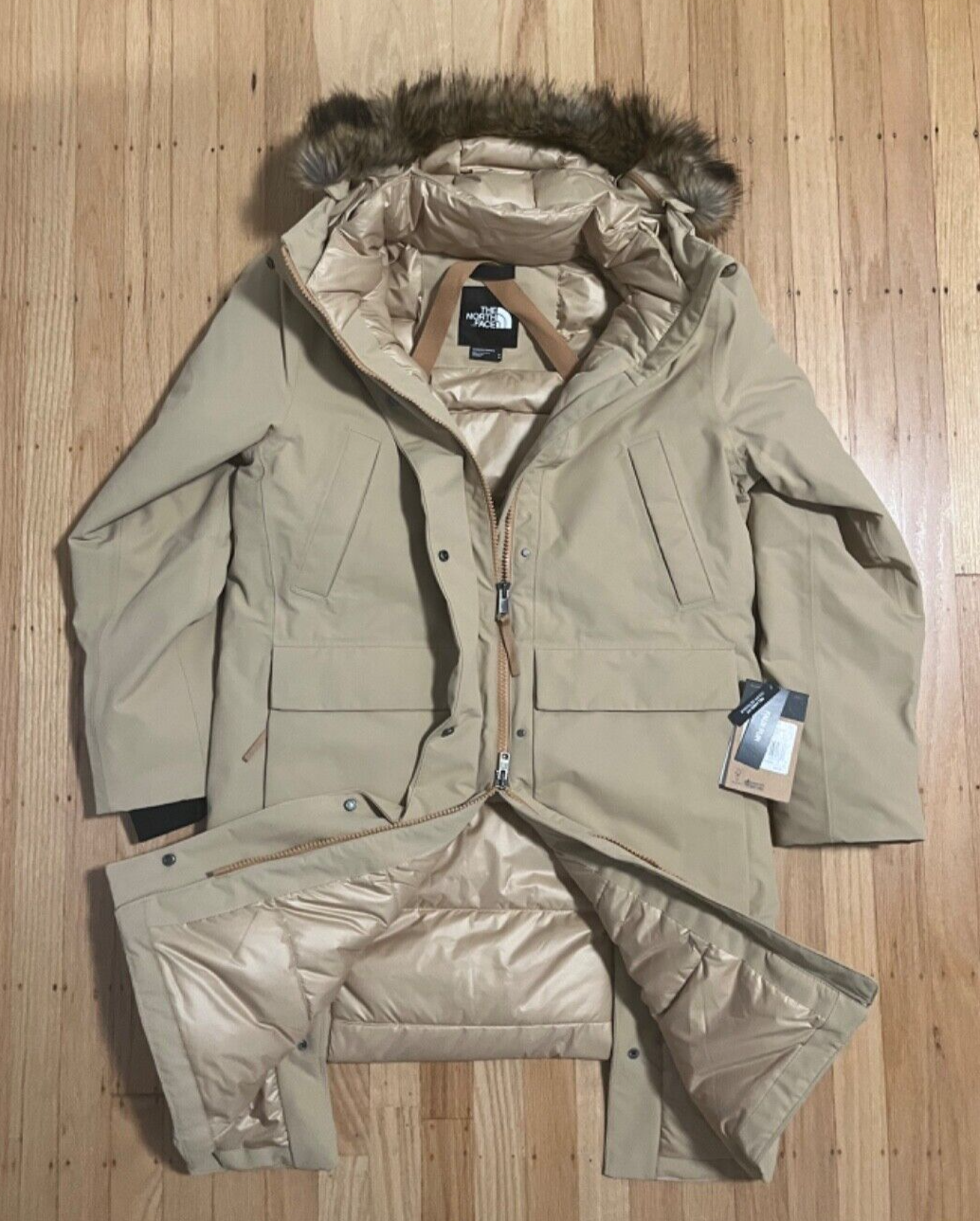 Pre-owned The North Face Arctic Parka Premium Coat Almond Butter $500 Women Sz Medium In Beige
