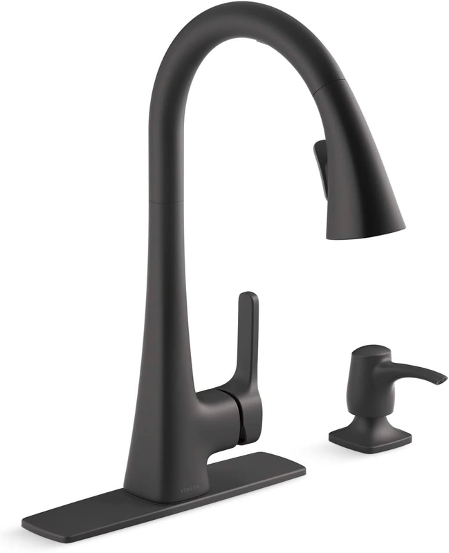 R26281-SD-BL Maxton Touchless Pull-Down Kitchen Faucet with Soap/Lotion Dispenser, Matte Black