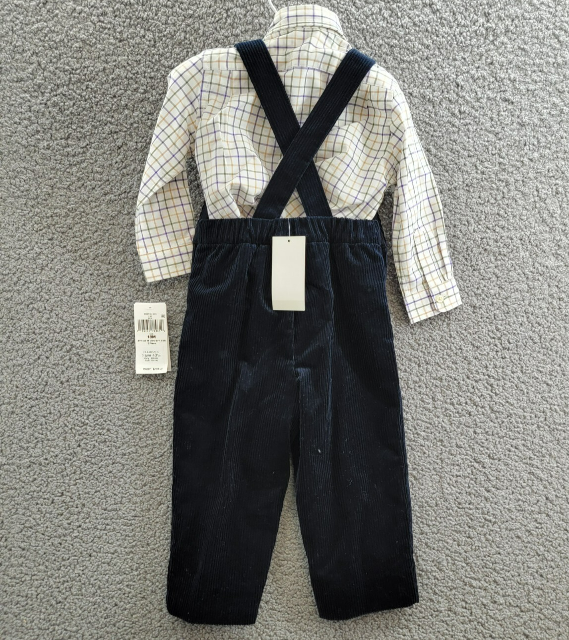 Ralph Lauren 2-Piece Plaid Shirt & Corduroy Overalls Set Baby Boys 18M Navy L/S - Picture 12 of 19