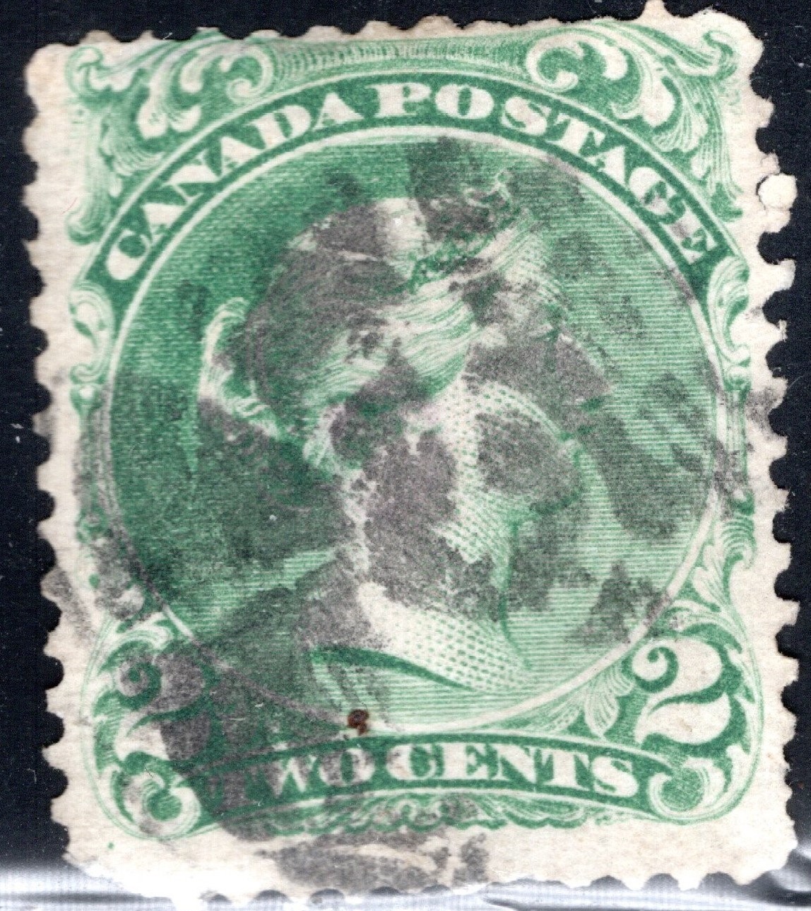Canada Stamp Scott #24, 2c, Queen Victoria, Green, Used, SCV Canada Stamp Scott #24, 2c, Queen Victoria, Green, Used, SCV