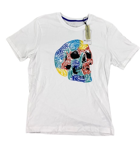

NEW Robert Graham Skull Maze Футболка с коротким рукавом/футболка Белая классическая мужская футболка Размер, Белый, Robert Graham Skull Maze