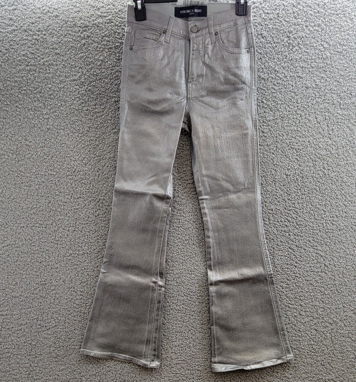 Veronica Beard Carson Coated Flared Ankle Jeans Women's 25 Light Gunmetal - Picture 2 of 18