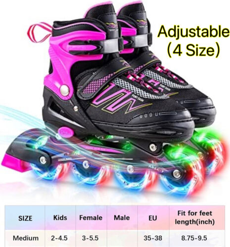 Kids Inline Skates 4 Size Adjustable with Light up Wheels for Beginner Boy&Girl