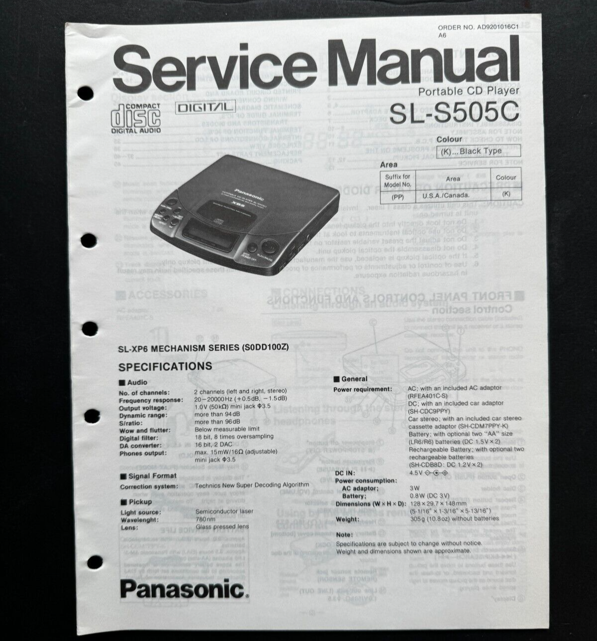 Panasonic SL-S505C Portable CD Player ORIGINAL Service
