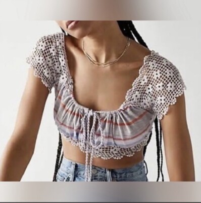Free People Aruba Crochet Multicolor Striped Crop Top XS Style OB1522759 New