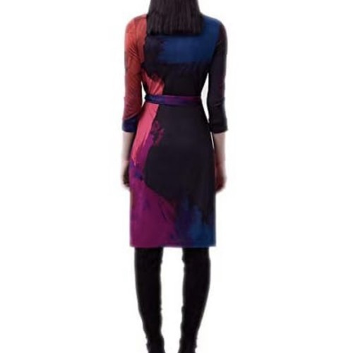 Pre-owned Diane Von Furstenberg Dvf Julian Wrap Dress Silk Jersey 3/4 Sleeve Print Multi Size 10 Sheath