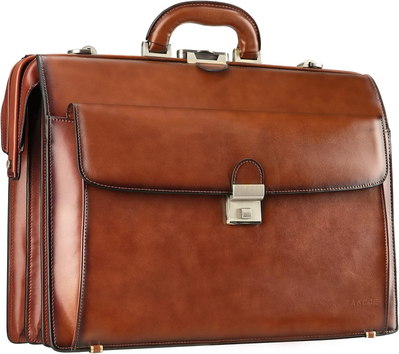 Vintage Leather Briefcase for Men 15.6 Inch Legal Attorney Lawyer Briefcase Doctor Bag for Work Business with Lock