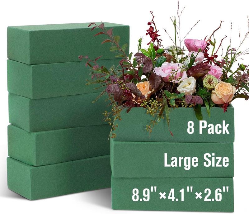 8 Pack Floral Foam Blocks for Fresh and Artificial Flowers, Wet Green Florist Br