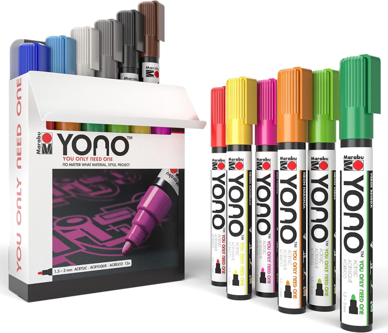 YONO Acrylic Paint Markers for Canvas - 12 Professional Paint Markers for Rocks,