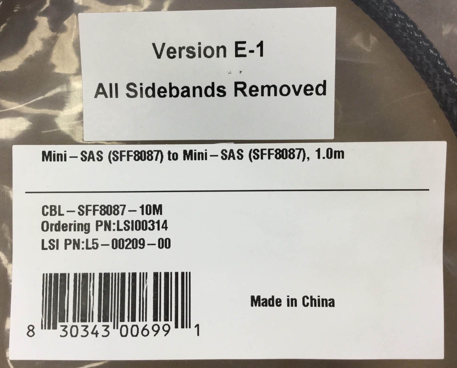 LSI Internal SFF-8087 Mini-SAS Connector Cable 1 Meter All Sidebands Removed