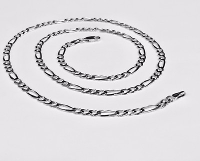Pre-owned Tex 14k White Gold 22" Mens Solid Figaro Curb Link Chain/necklace 3.8 Mm 11 Grams In No Stone