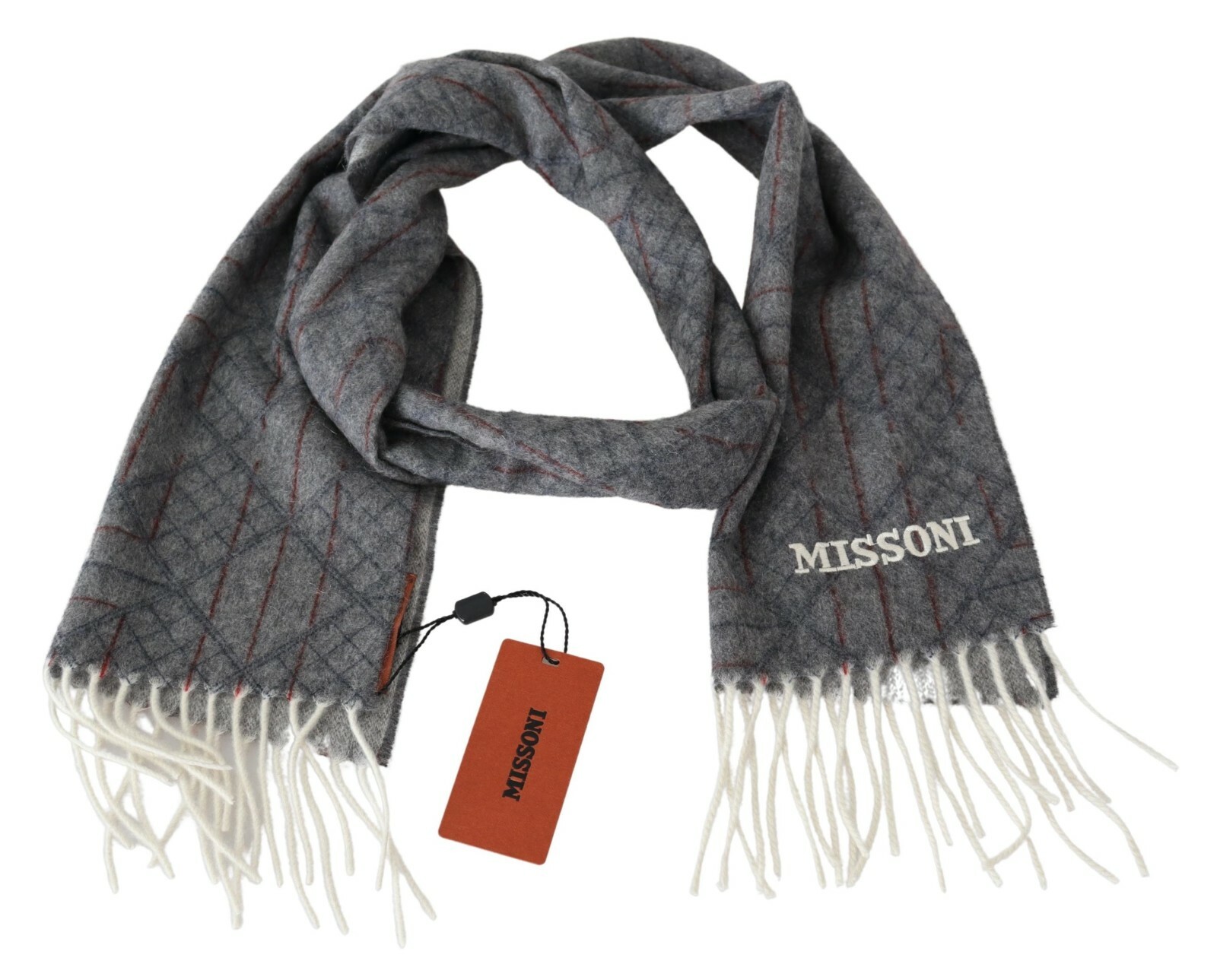 Шарф MISSONI Серый кашемировый шарф с рисунком унисекс, шаль с запахом на шею 150см x 30см 500 долларов США
