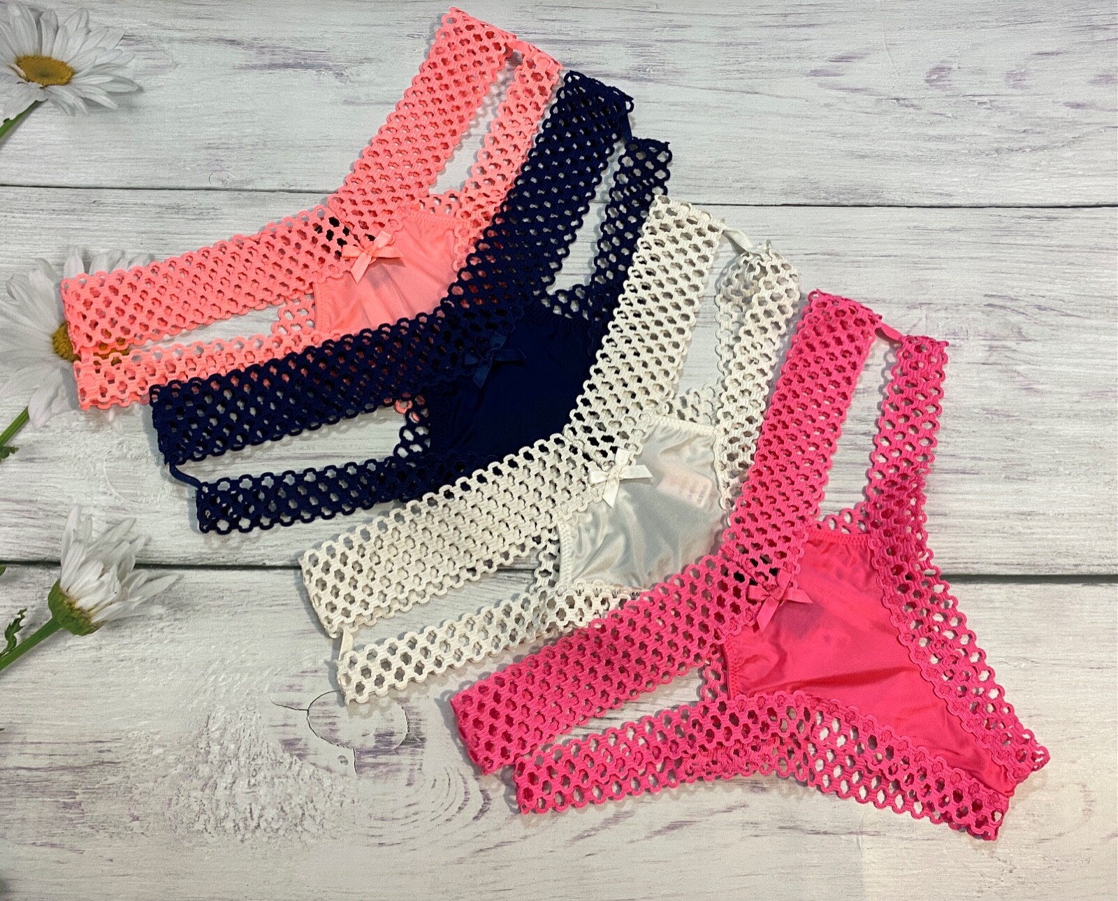 

Victorias Secret Cheeky Panties Cut Out Fishnet Honeycomb Strappy Panty XS S, Bright pink orange white, cut out
