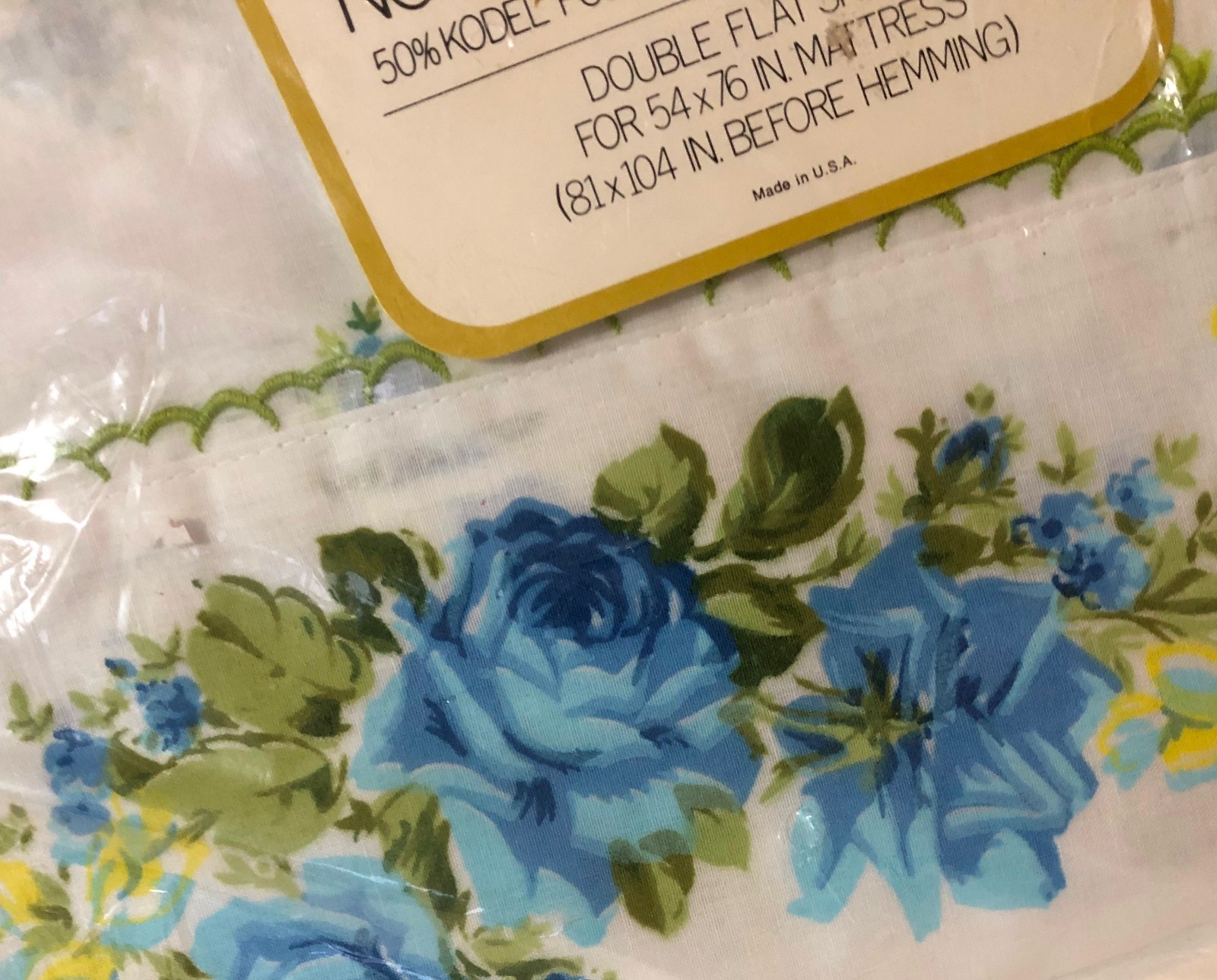 Springmaid Marvelaire Blue Floral Vintage Sheet Double/Full Flat Sheet NEW