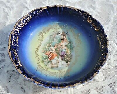 Stunning Turkey Cobalt Blue Gold Yellow Floral Bowl Signed Hand Painted