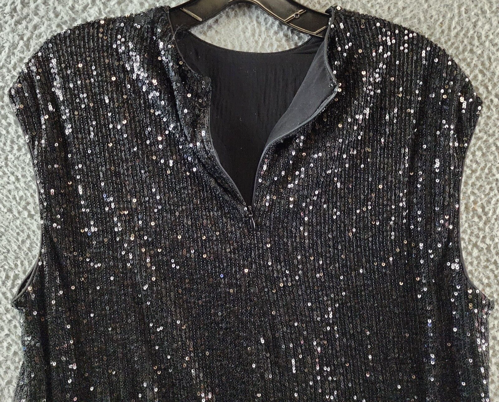 Calvin Klein Sequin Cap Sleeve Top Women's Large Black Back Zip Closure - Picture 9 of 15