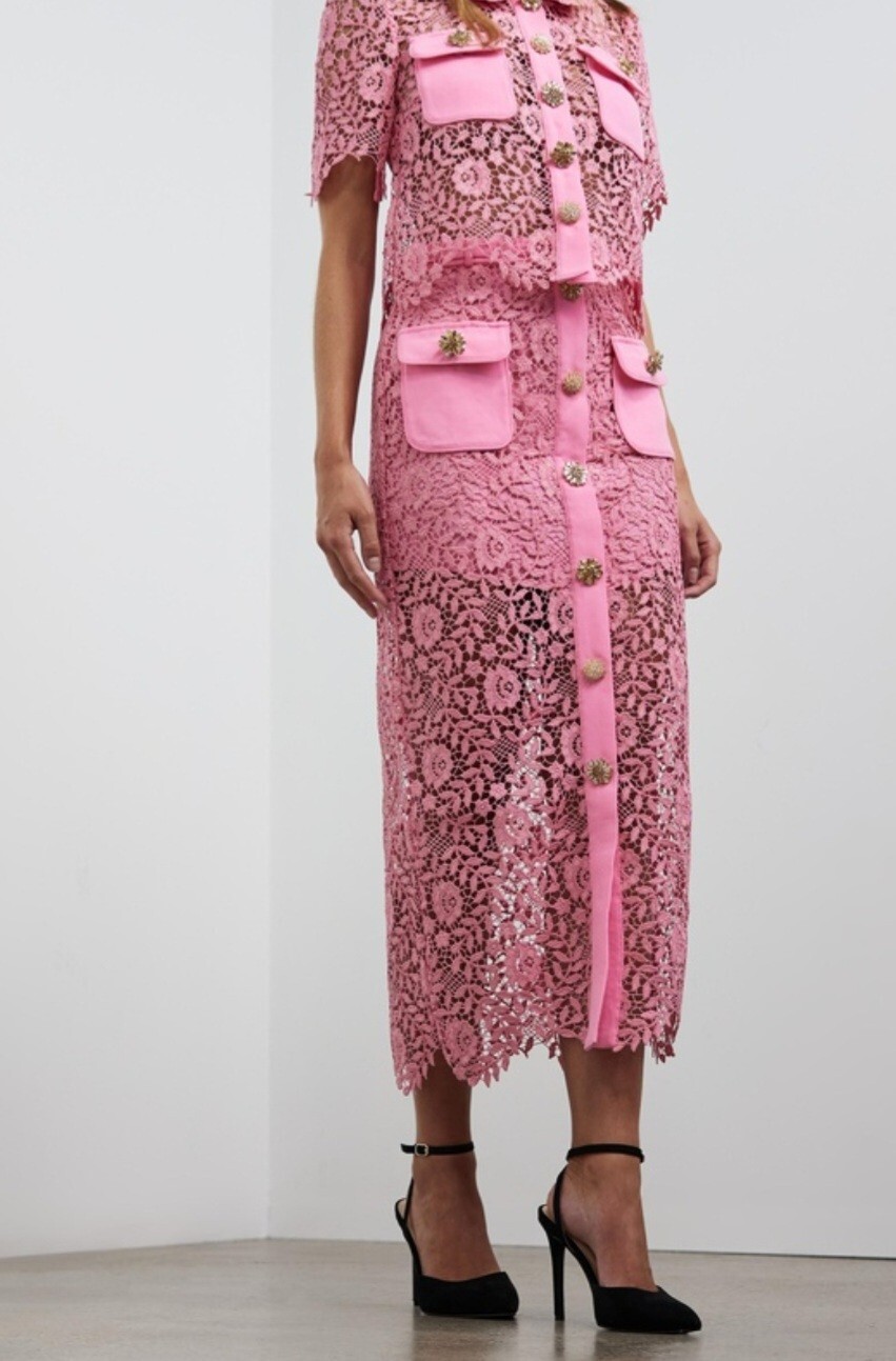 Pre-owned Self-portrait Self Portrait Pink Lace Top And Skirt Set Us0,2,4,6,8,10,12,14 (16)