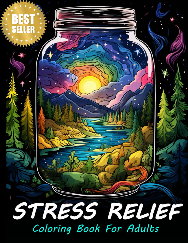 Stress Relief Coloring Book for Adults: Large Print Adult Colouring Book with Re